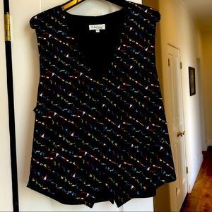 MENS BLACK VEST W/CELEBRATION PATTERN ADJUSTABLE BACK  SZ-L LIKE NEW CONDITION🥳